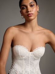 Ecru Sleeveless Floral Lace Corset Top - Image 6 of 9