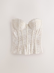 Ecru Sleeveless Floral Lace Corset Top - Image 7 of 9