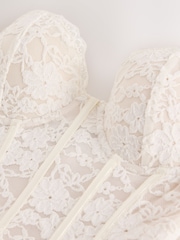 Ecru Sleeveless Floral Lace Corset Top - Image 9 of 9