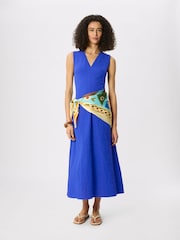 Whistles Blue V-Neck Textured Dress - Image 1 of 5