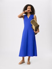 Whistles Blue V-Neck Textured Dress - Image 3 of 5