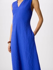 Whistles Blue V-Neck Textured Dress - Image 5 of 5