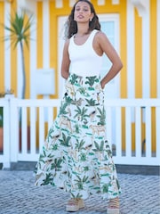 Yumi White Animal Print Cotton Tiered Maxi Skirt - Image 1 of 4