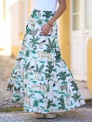 Yumi White Animal Print Cotton Tiered Maxi Skirt - Image 2 of 4