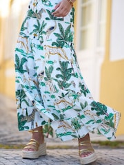 Yumi White Animal Print Cotton Tiered Maxi Skirt - Image 4 of 4