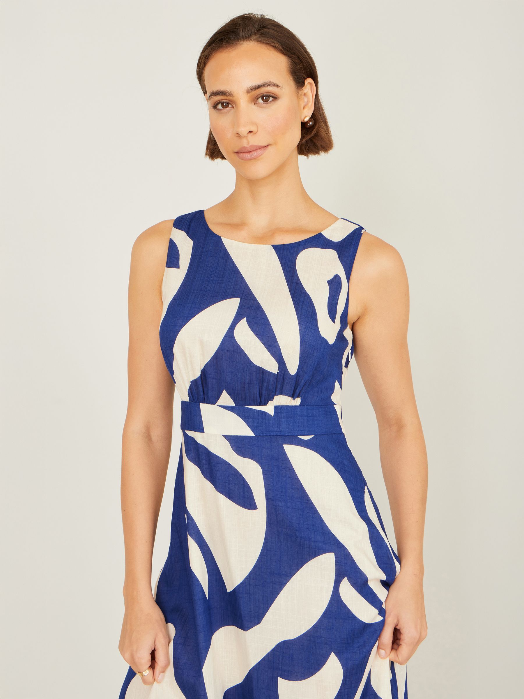 Buy Yumi Blue Abstract Print Cotton Maxi Dress With Tie Back from