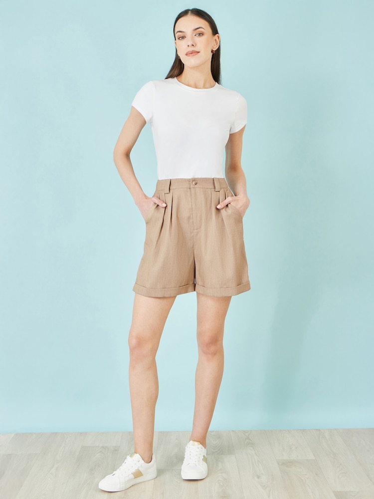 Yumi Brown Pleat Front Shorts - Image 1 of 3