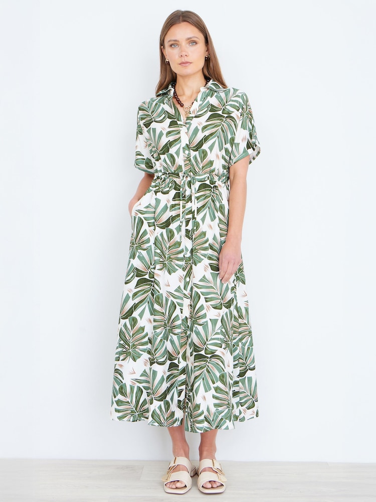 Estampado de hojas verdes - Yumi Viscose Relaxed Boho Print Maxi Shirt Dress - Imagen 1 de 4