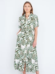 Estampado de hojas verdes - Yumi Viscose Relaxed Boho Print Maxi Shirt Dress - Imagen 3 de 4