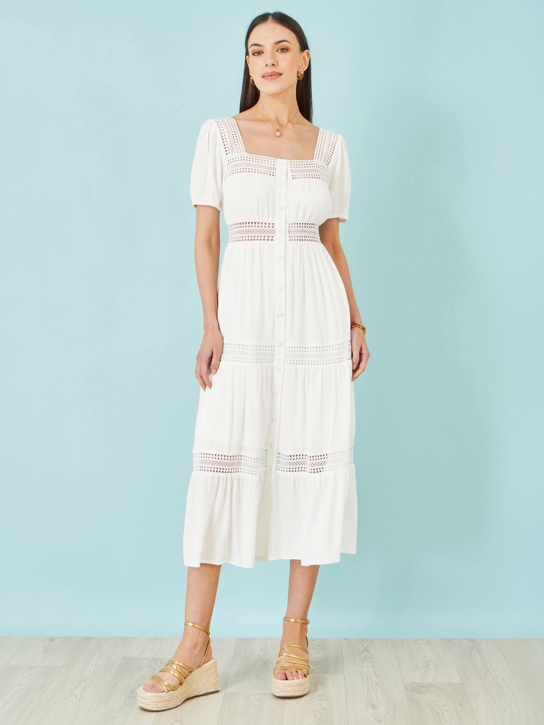 Buy Yumi White Cotton Square Neckline Lace Midi Dress from Next USA