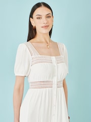 Yumi White Cotton Square Neckline Lace Midi Dress - Image 3 of 4