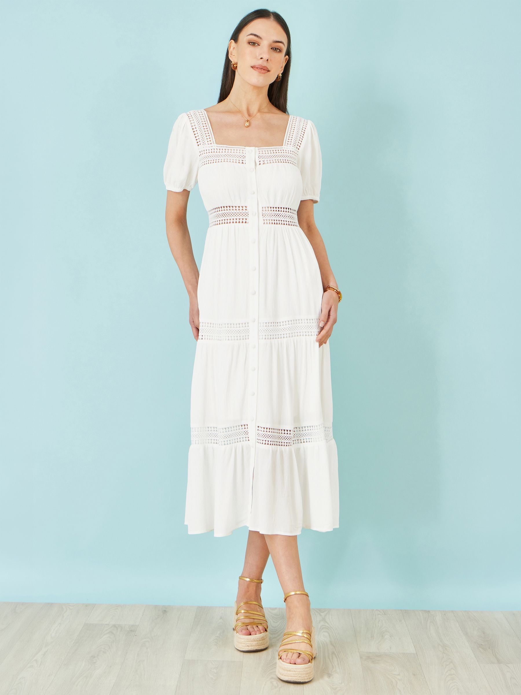 Kaufen Sie Yumi Baumwoll-Midikleid mit eckigem Ausschnitt und