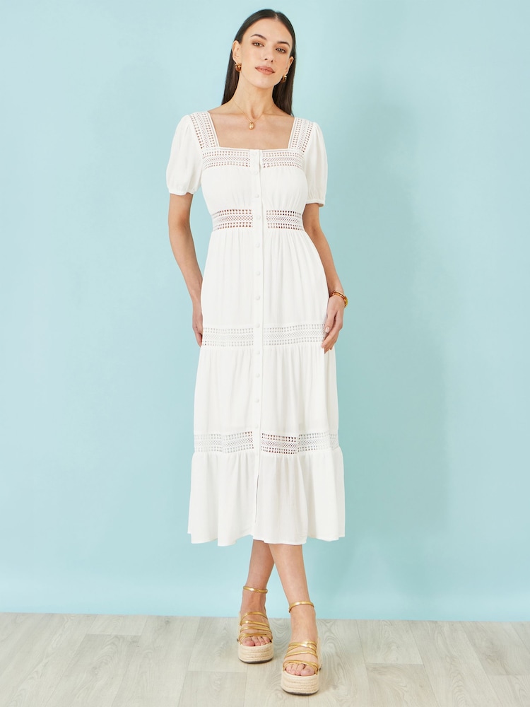 Yumi White Cotton Square Neckline Lace Midi Dress - Image 5 of 5 Yumi White Cotton Square Neckline Lace Midi Dress - Image 5 of 5