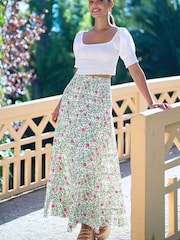 Yumi White Boho Print Cotton Floral Maxi Skirt - Image 1 of 3