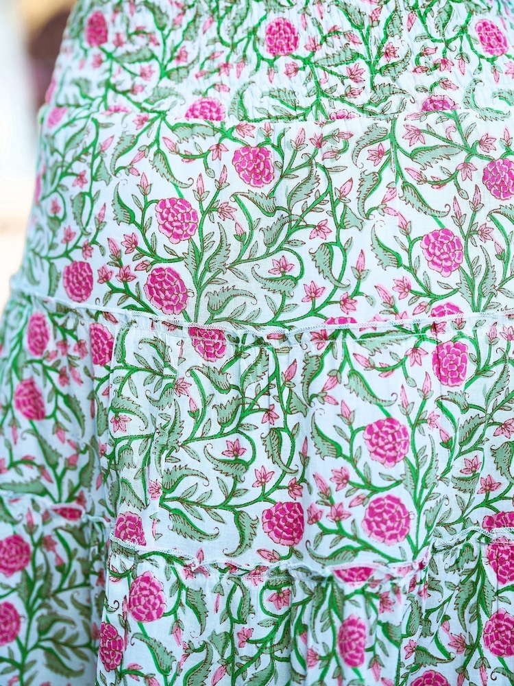 Yumi White Boho Print Cotton Floral Maxi Skirt - Image 3 of 3