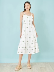 Yumi White Cotton Embroidered Broderie Anglaise Midi Sun Dress - Image 1 of 5