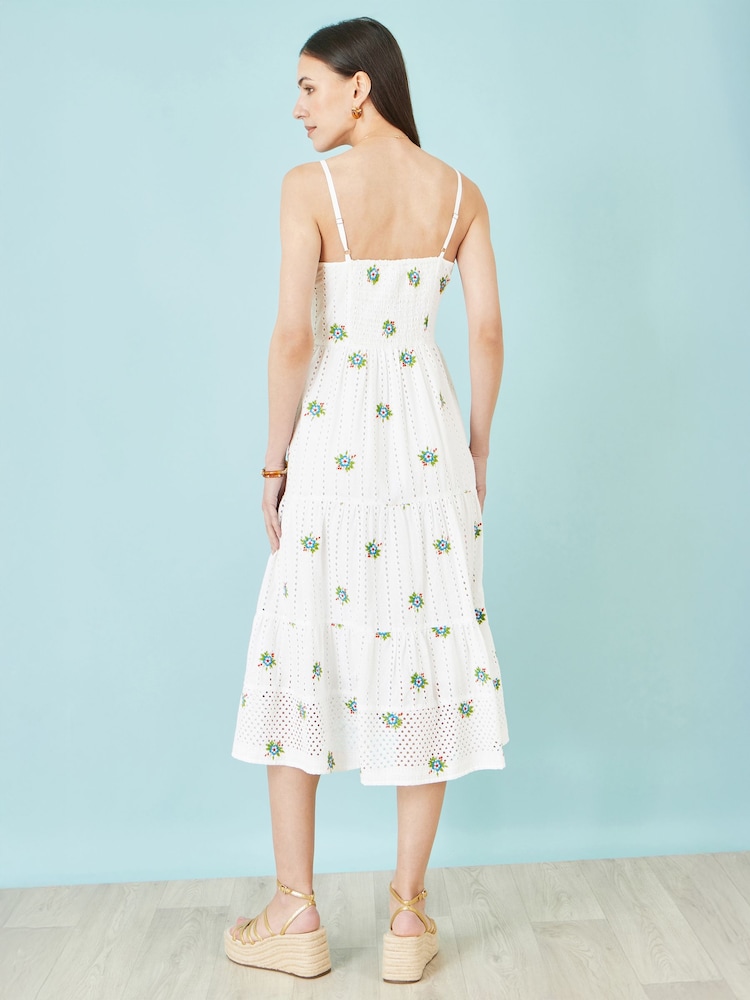 Yumi White Cotton Embroidered Broderie Anglaise Midi Sun Dress - Image 2 of 5 Yumi White Cotton Embroidered Broderie Anglaise Midi Sun Dress - Image 2 of 5