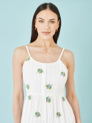 Yumi White Cotton Embroidered Broderie Anglaise Midi Sun Dress - Image 4 of 5