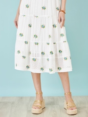 Yumi White Cotton Embroidered Broderie Anglaise Midi Sun Dress - Image 5 of 5