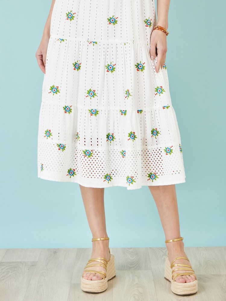 Yumi White Cotton Embroidered Broderie Anglaise Midi Sun Dress - Image 5 of 5 Yumi White Cotton Embroidered Broderie Anglaise Midi Sun Dress - Image 5 of 5