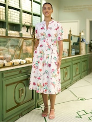 Yumi Floral Print Cotton Broderie Anglaise Midi Shirt Dress - Imagen 1 de 5