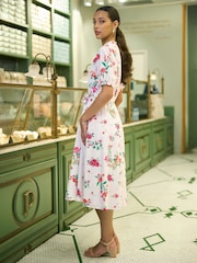 Yumi Floral Print Cotton Broderie Anglaise Midi Shirt Dress - Imagen 4 de 5