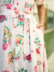 Yumi Floral Print Cotton Broderie Anglaise Midi Shirt Dress - Imagen 5 de 5