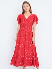 Yumi Broderie Anglaise Wrap Midi Dress With Flower Embroidery - Imagen 3 de 5