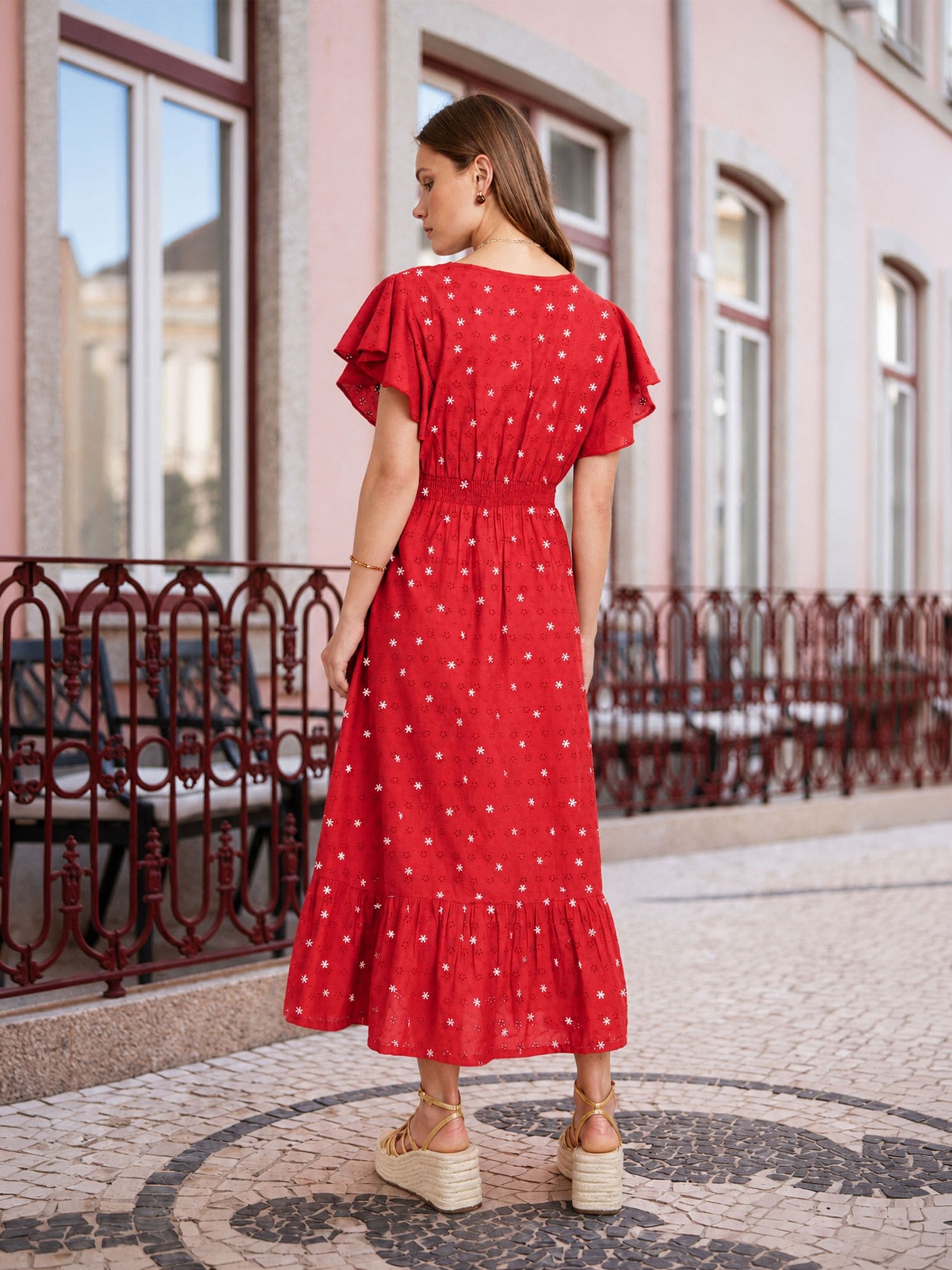 red broderie anglaise dress Buy Another Sunday Red Broderie Button Through Midi Shirt Dress from Next  USA