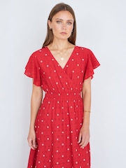 Yumi Broderie Anglaise Wrap Midi Dress With Flower Embroidery - Imagen 4 de 5