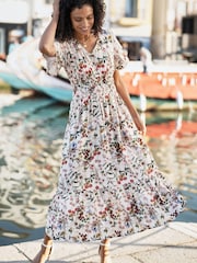 Yumi Cream Botanical Print Viscose Midi Dress - Image 3 of 5