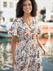 Yumi Cream Botanical Print Viscose Midi Dress - Image 4 of 5