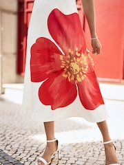 Yumi White Oversize Poppy Placement Midi Sun Dress - Image 4 of 5