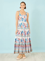 Azul - Vestido largo a capas con estampado en bloques boho de Yumi - Imagen 1 de 5