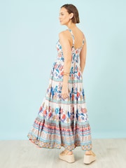 Azul - Vestido largo a capas con estampado en bloques boho de Yumi - Imagen 2 de 5