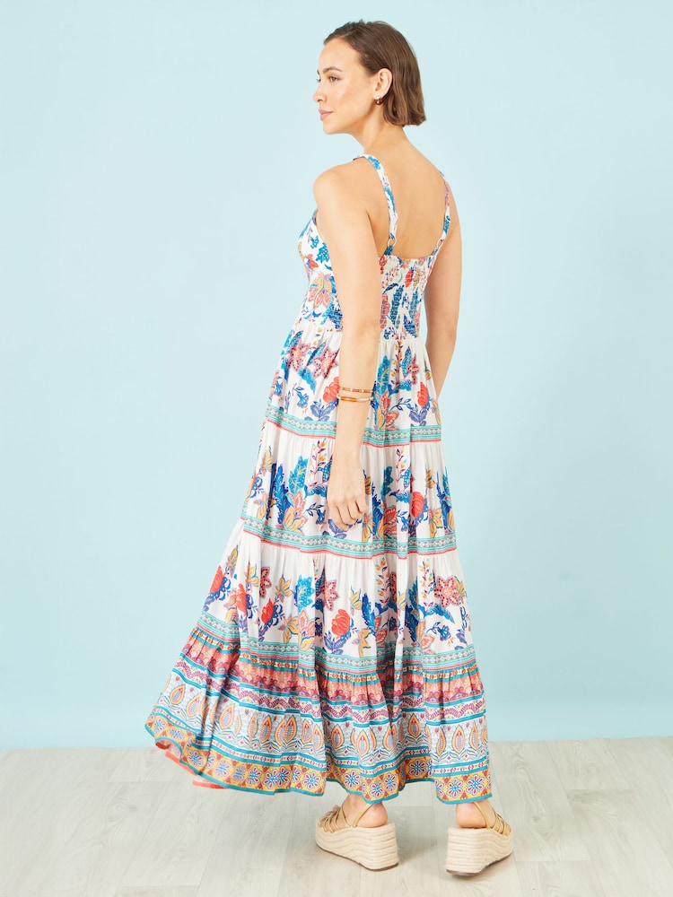 Azul - Vestido largo a capas con estampado en bloques boho de Yumi - Imagen 2 de 5