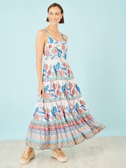 Azul - Vestido largo a capas con estampado en bloques boho de Yumi - Imagen 4 de 5