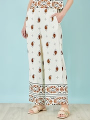 Yumi Cream Viscose Paisley Wide Leg Trousers - Image 2 of 3
