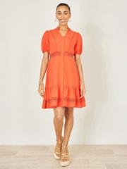 Naranja - Yumi Cotton Lace Trim Skater Shirt Dress - Imagen 1 de 5