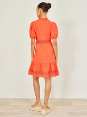 Naranja - Yumi Cotton Lace Trim Skater Shirt Dress - Imagen 2 de 5