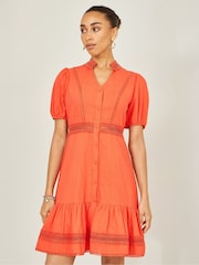 Naranja - Yumi Cotton Lace Trim Skater Shirt Dress - Imagen 3 de 5