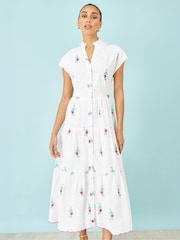 Yumi White Cotton Broderie Anglaise Embroidered Midi Dress - Image 1 of 4
