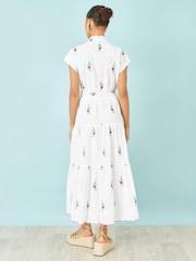 Yumi White Cotton Broderie Anglaise Embroidered Midi Dress - Image 2 of 4
