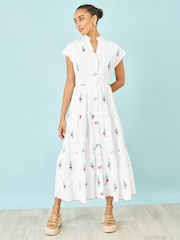 Yumi White Cotton Broderie Anglaise Embroidered Midi Dress - Image 3 of 4