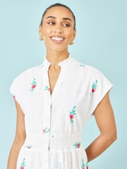 Yumi White Cotton Broderie Anglaise Embroidered Midi Dress - Image 4 of 4