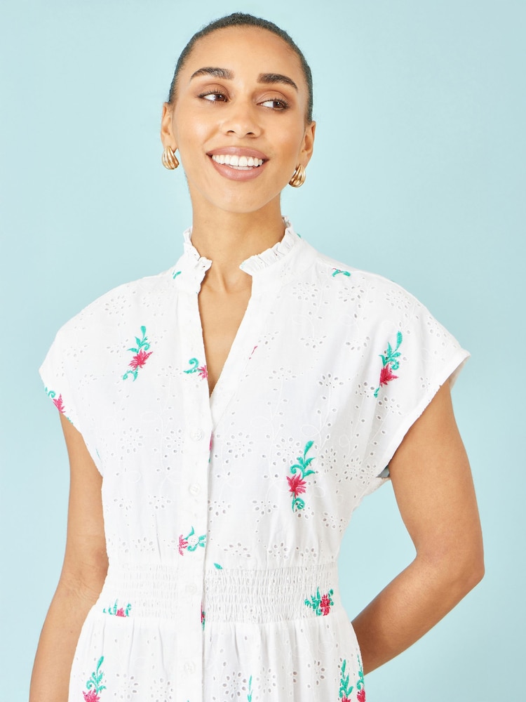 Yumi White Cotton Broderie Anglaise Embroidered Midi Dress - Image 4 of 4