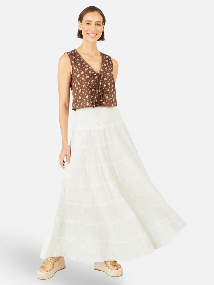 Yumi White Double Cotton Tiered Boho Maxi Skirt - Image 1 of 4