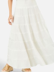Yumi White Double Cotton Tiered Boho Maxi Skirt - Image 2 of 4