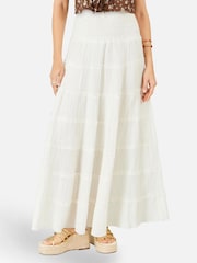 Yumi White Double Cotton Tiered Boho Maxi Skirt - Image 4 of 4