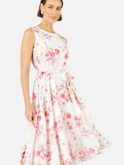 Yumi White Delicate Floral Midi Skater Dress - Image 4 of 5